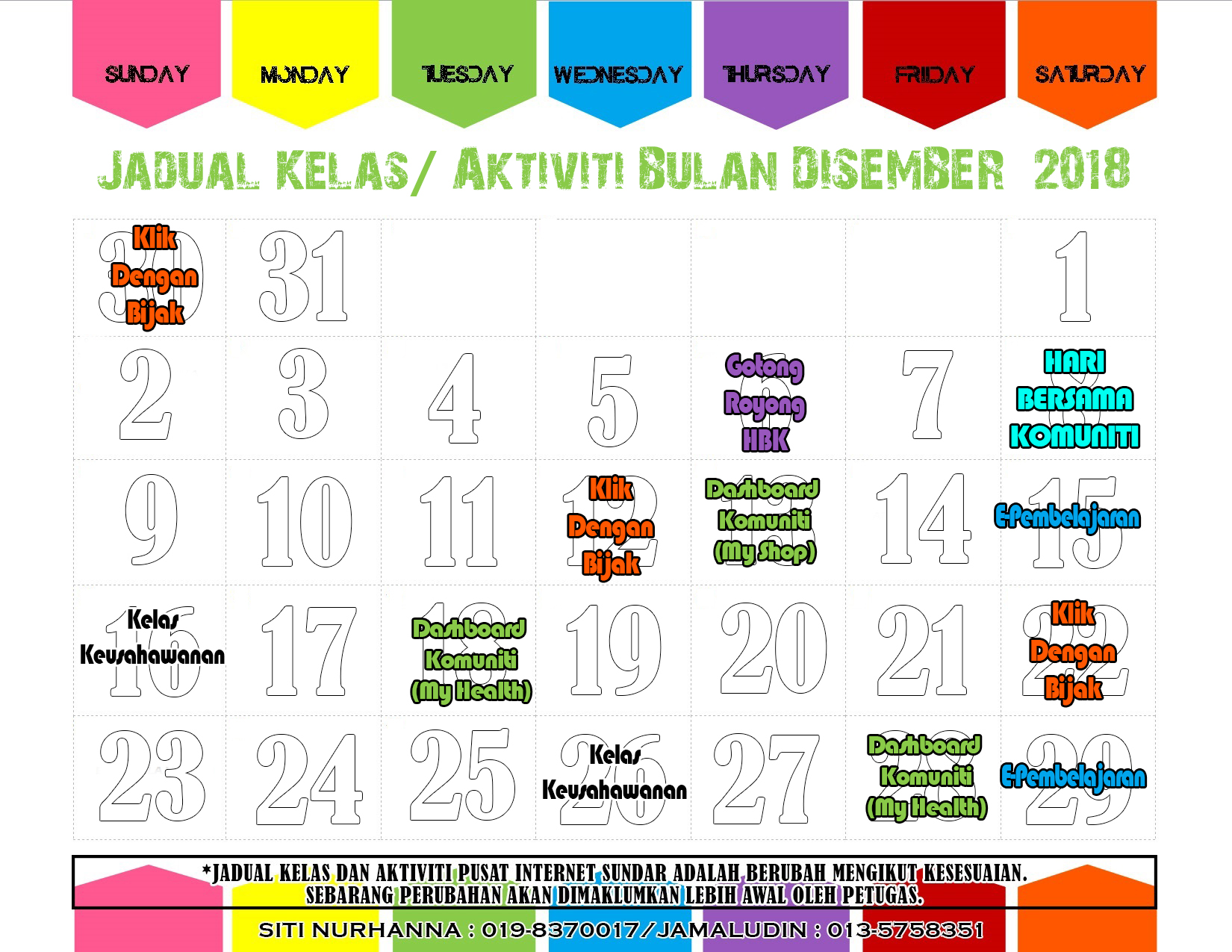 Jadual Disember 2018