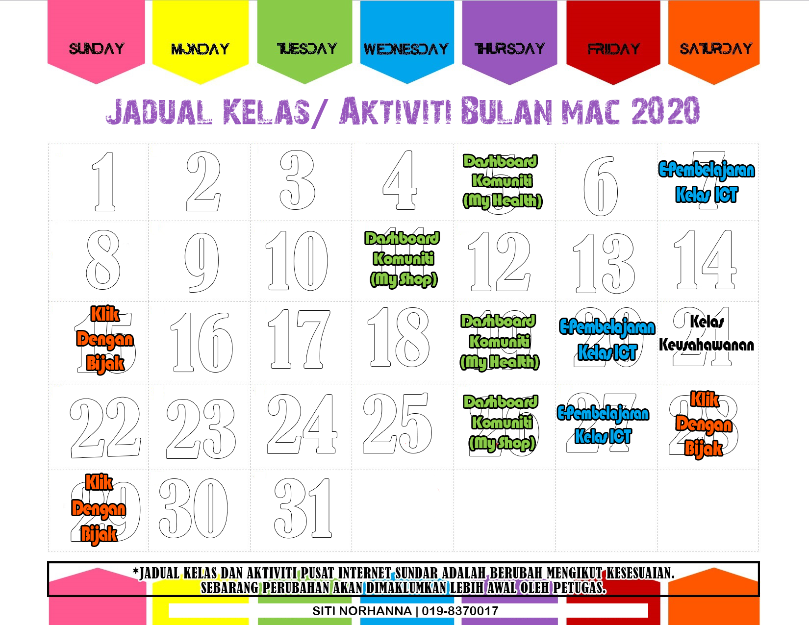 jadual aktiviti mac2020