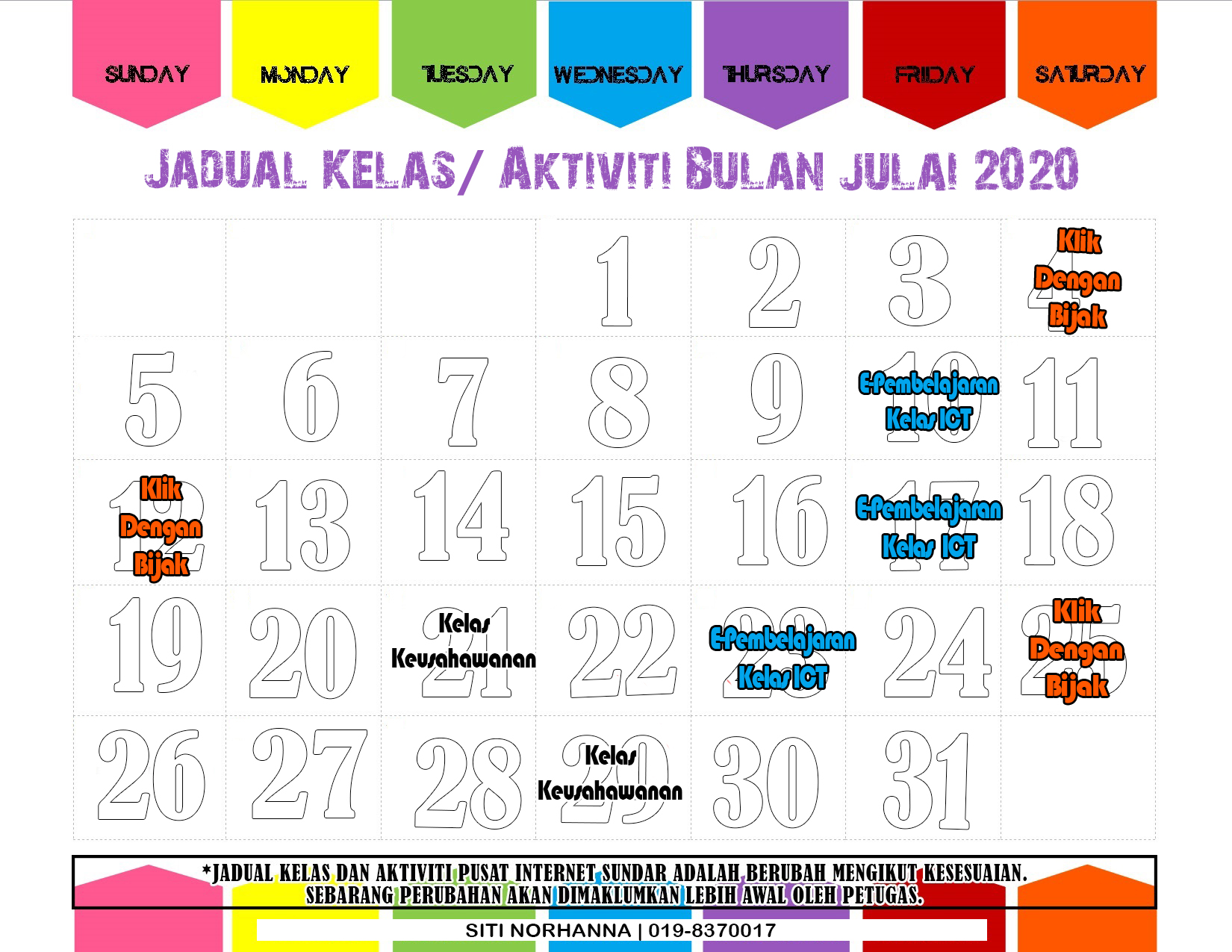 jjjadual aktiviti julai 2020